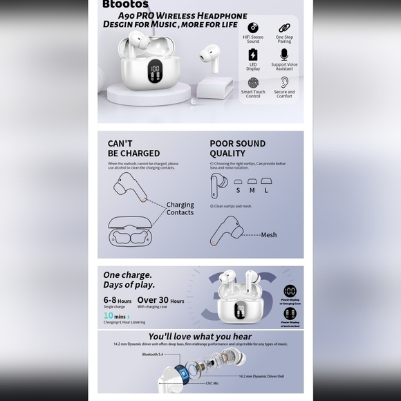 New A3 Pro Wireless Earbuds – Bluetooth 5.4, Noise Canceling & LED Dis  - White - Picture 11 of 12